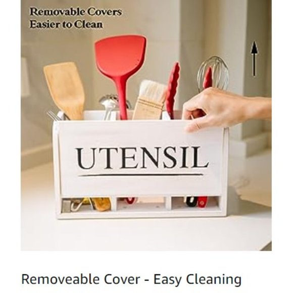 XL Farmhouse White Wooden Kitchen Utensil Holder - Cooking Utensil Organizer - Picture 15 of 16